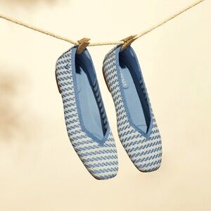 Vivaia Blue and White Square-Toe V-Cut Flats (Margot 2.0)